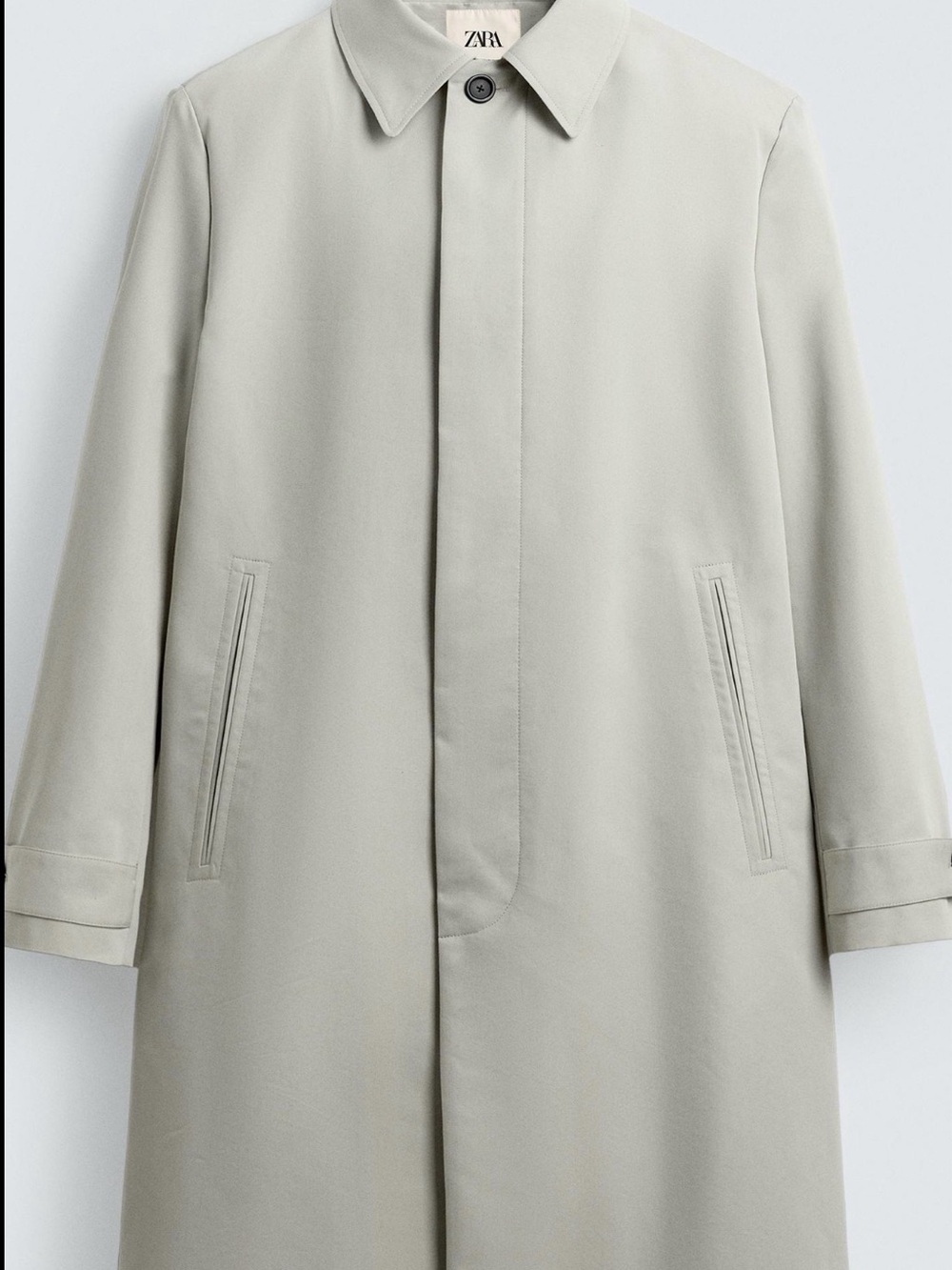 ZARA Men's Pale Gray Minimalist Trench Coat
